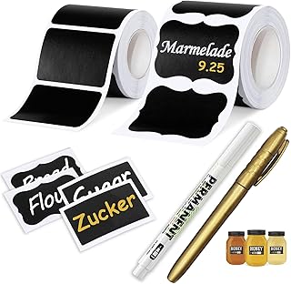 Tafel Aufkleber, Wasserdichte Etiketten Selbstklebend mit, Beschriften Aufkleber für Gläser, Küche Gewürzgläser, Marmelade...