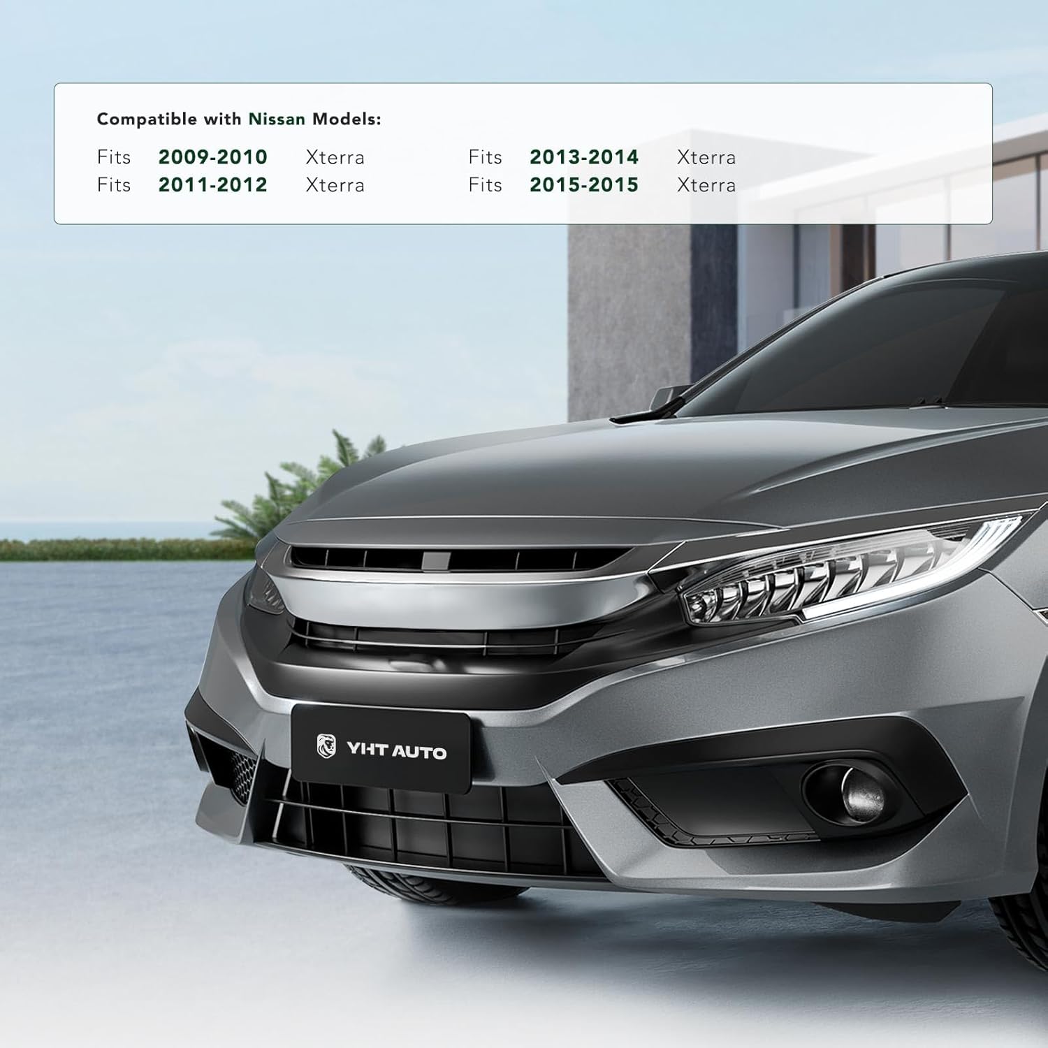 YHTAUTO Front License Plate Frame W/o Screws Compatible with Nissan Xterra 2009-2015, PP Plastic Black Bumper License Plate Bracket, No Drill Licence Plate Holder