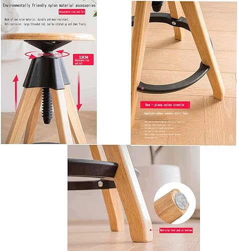 Miniatura 6 de ) Juego de 2 taburetes de bar giratorios de alta resistencia, altura ajustable, sillas de bar con respaldo y reposapiés, base de metal, taburetes de