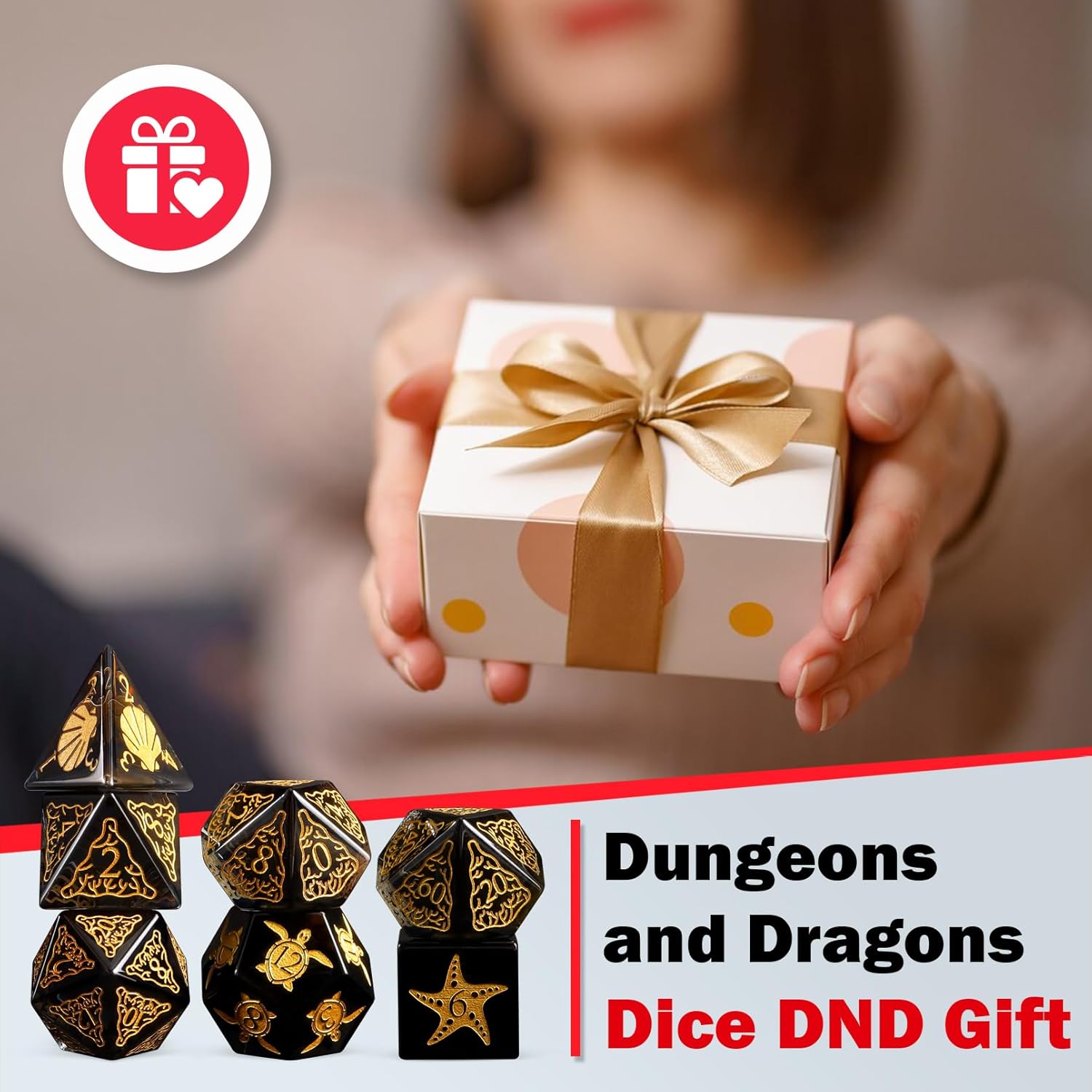 LUCKY-M Turtle Dice DND Set 7PCS, Polyhedral Dice D&D for Dungeons and Dragons, Black Dice with Case for RPG MTG Tabletop Games Men & Women Gift(Black)