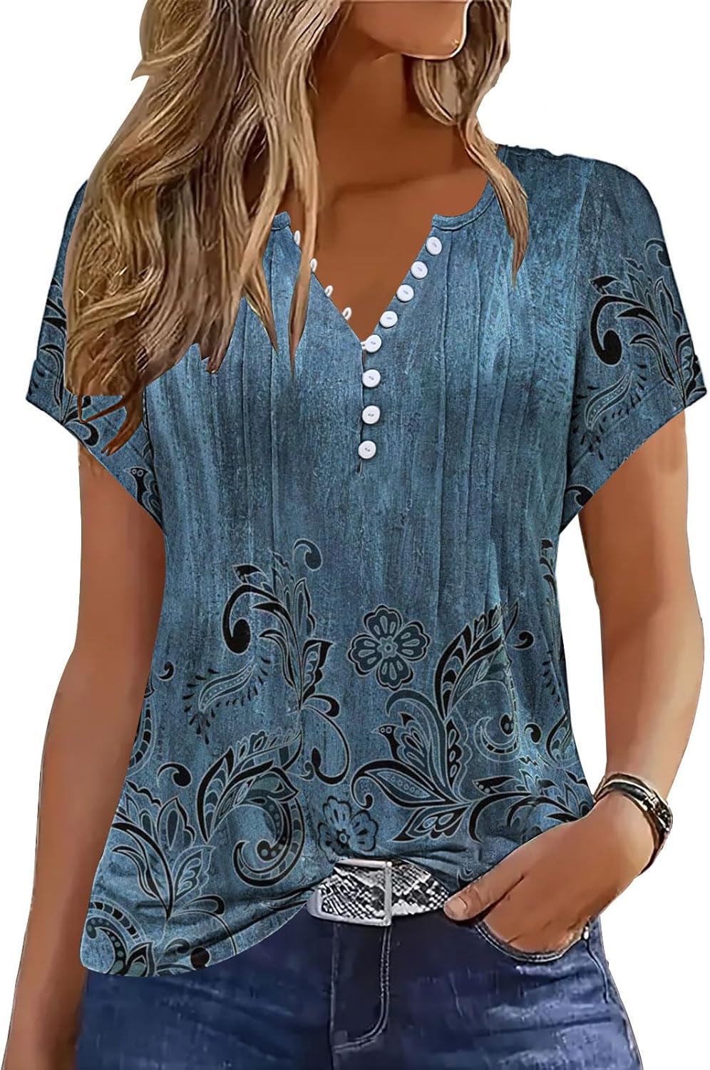 Summarize Soesdemo women’s t-shirts: short sleeve, button-down, dressy summer top.