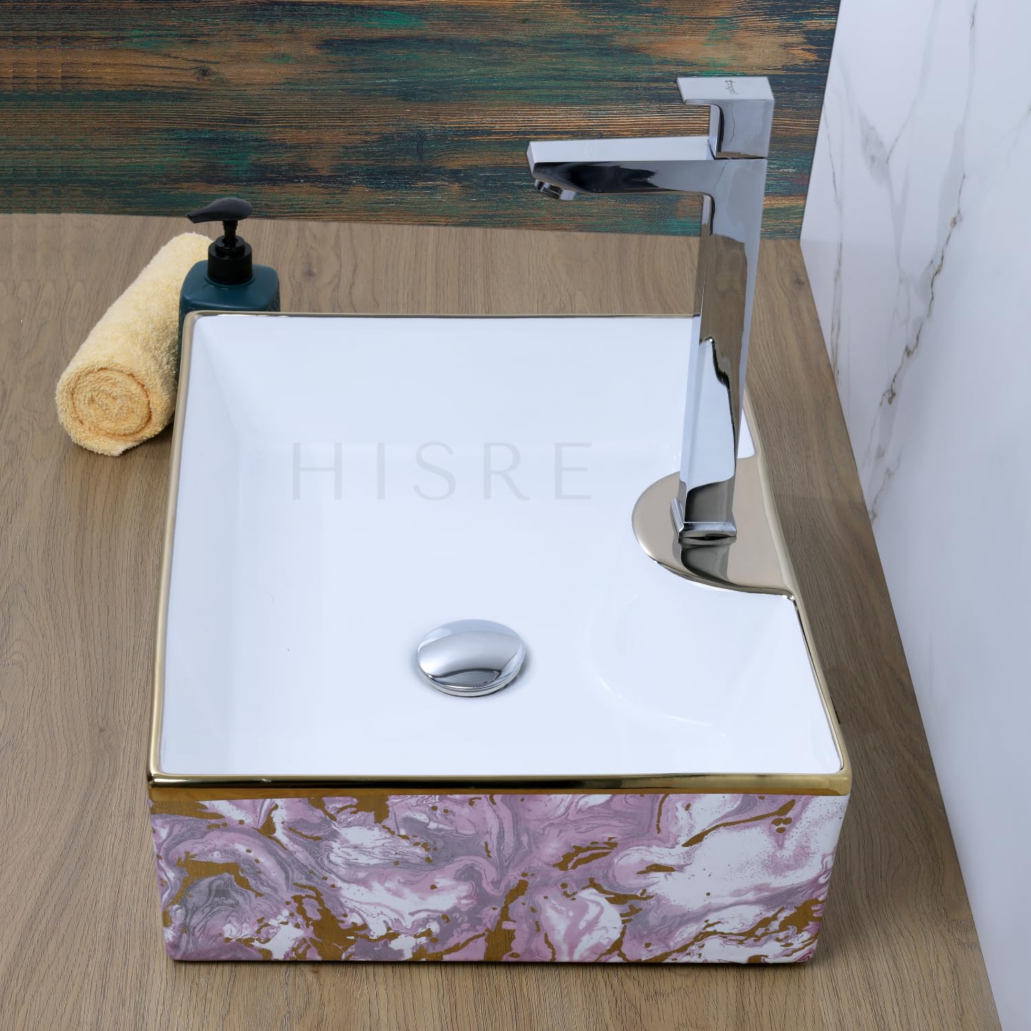 HISRE Table Top Wash Basin For Bathroom | Over Counter Top Wash Basin For Living Room | Washbasin Countertop | Tabletop Ceramic Bathroom Kitchen Sink (18 x 14 x 5.5 Inch) (SKTHI3801), photo 4 of 5