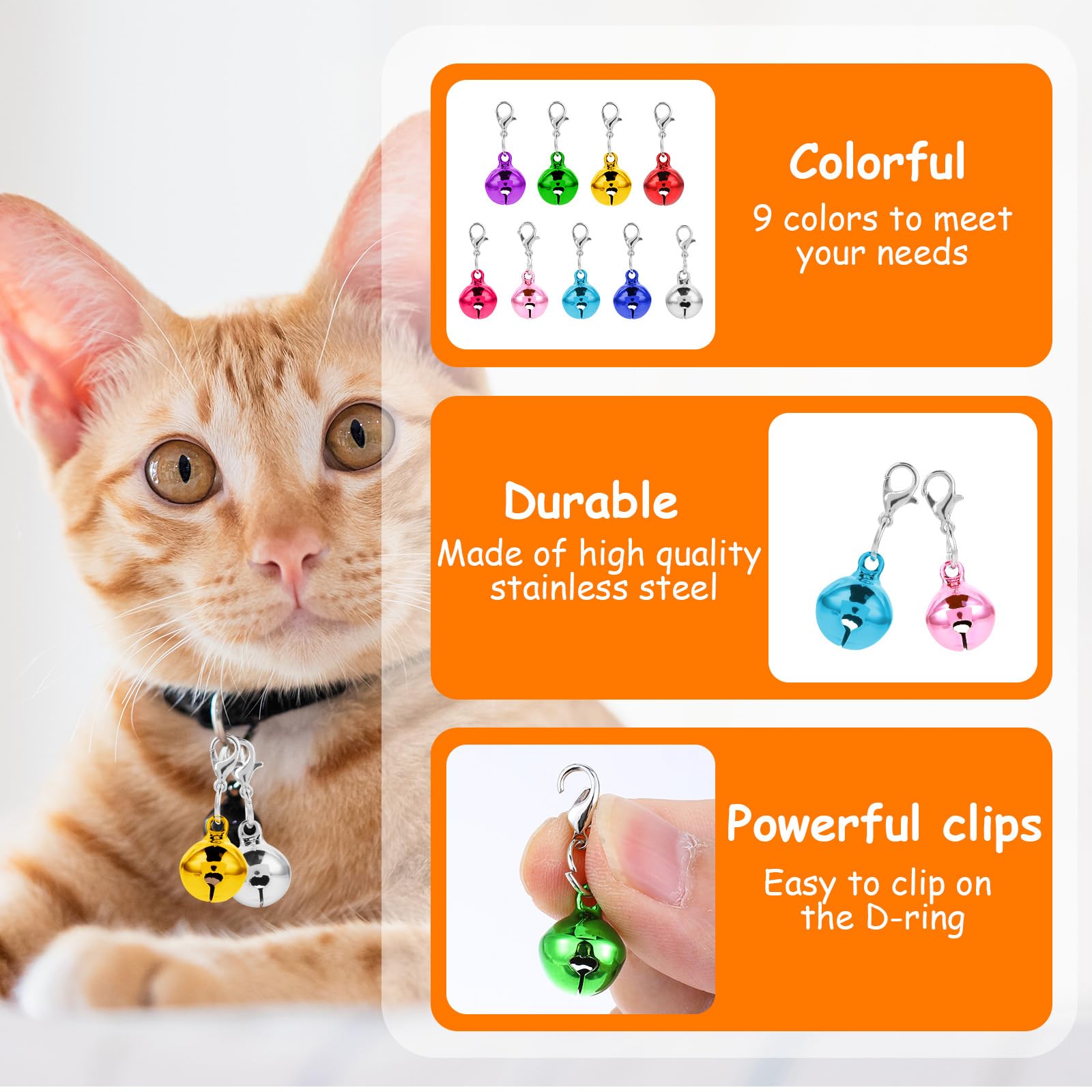 YUXIANLB Lot de 36 clochettes pour collier de chat et chien, clochette puissante pour collier de chat, breloques de collier avec son fort et net, clochettes de suivi des animaux domestiques,