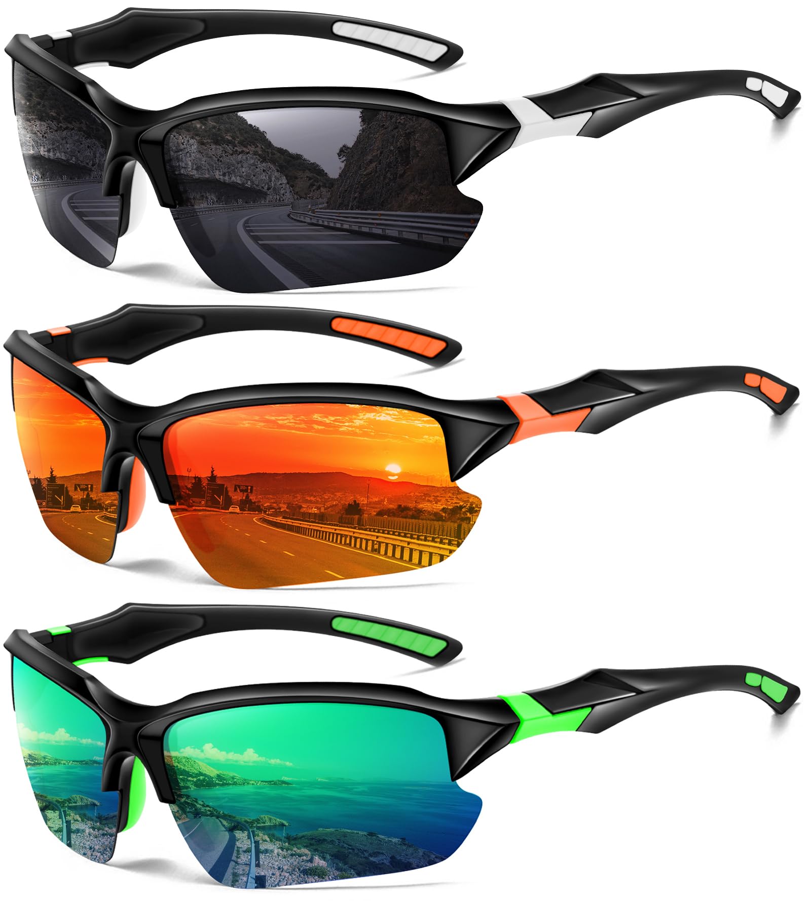 DioKiw Sports Polarized Sunglasses for Men Cycling Running Fishing UV Protection Sun Glasses Lightweight Half Frame Goggles