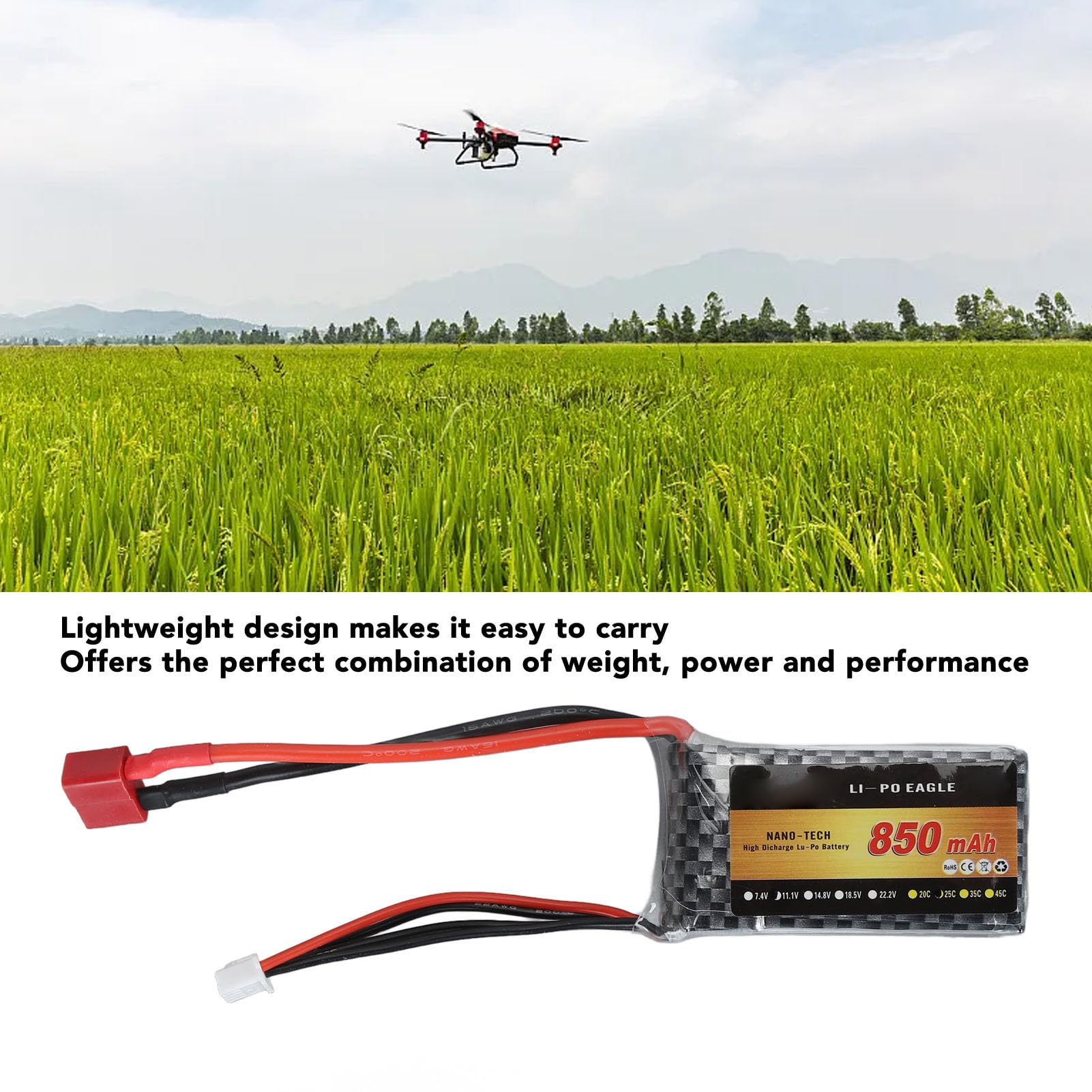 Batteria LiPo leggera 850mAh 11.1V 25C 3S Batteria al litio FPV Racing Drone Quadcopter