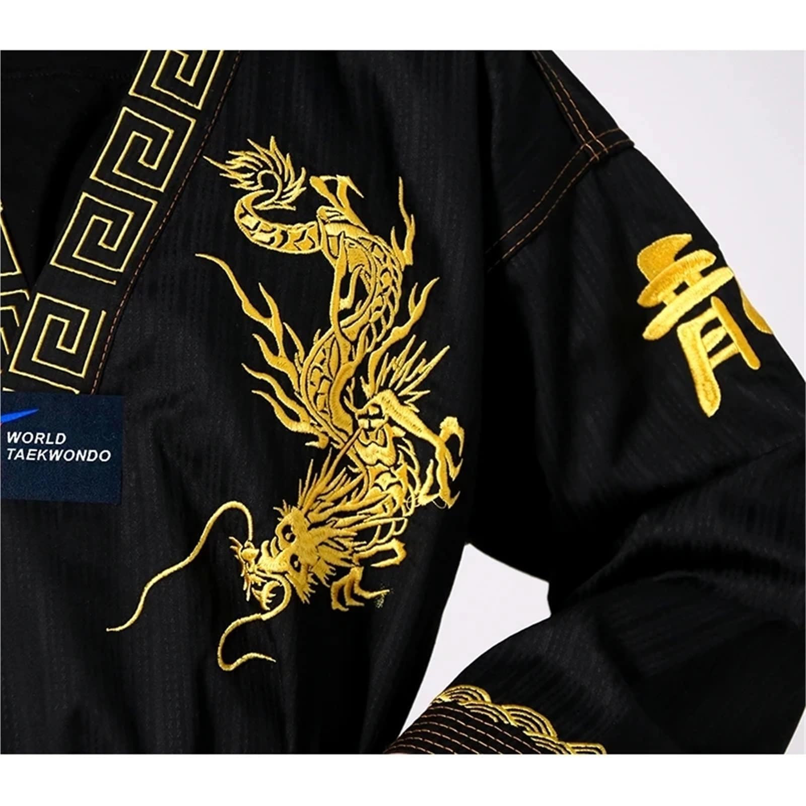 Uniformes de Karaté Taekwondo Noir, Costume Arts Martiaux Motif Dragon Brodé L-160CM
