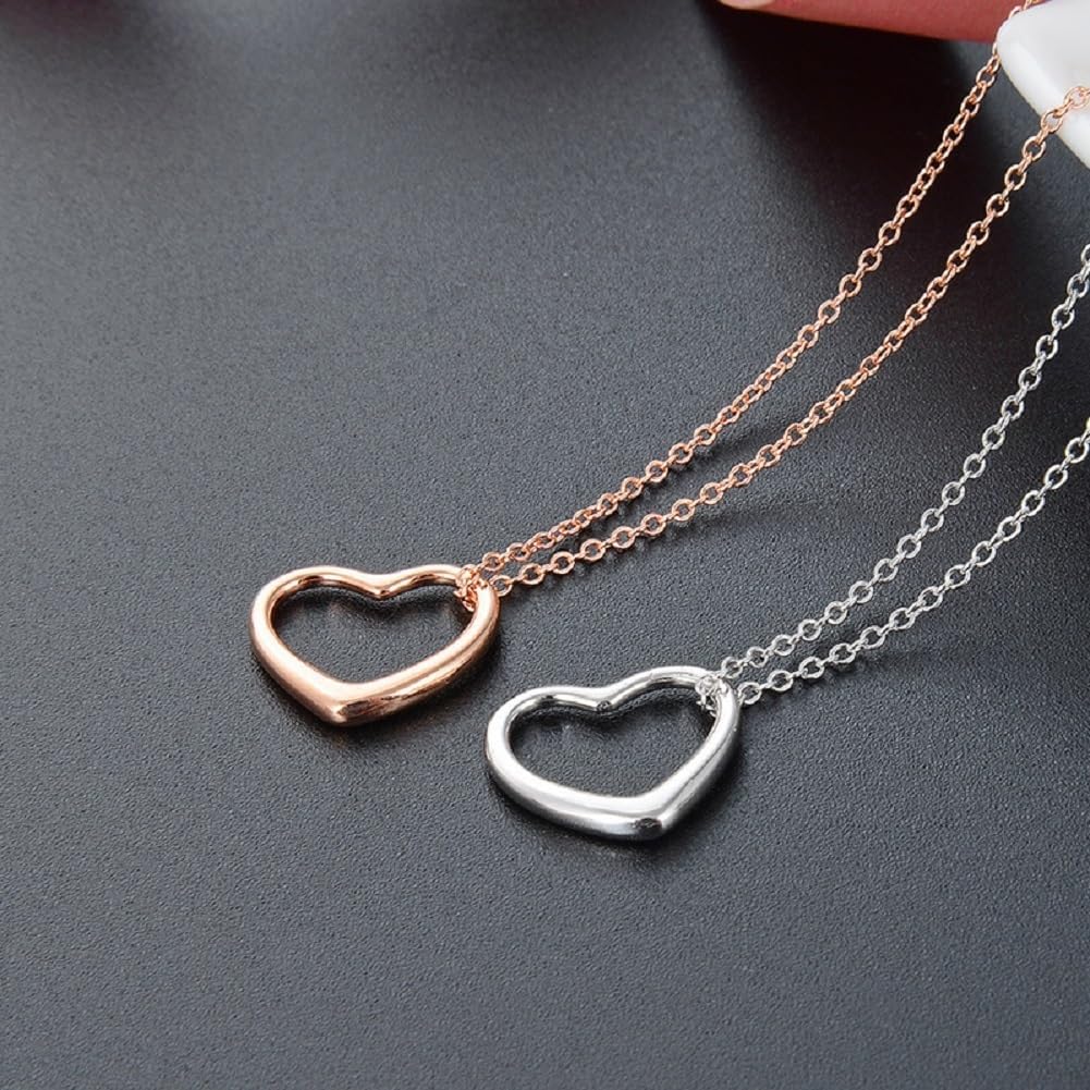 Sterling Silver Open Heart Pendant for Women Floating Heart Necklace I Love You Necklace Simple Heart Jewelry