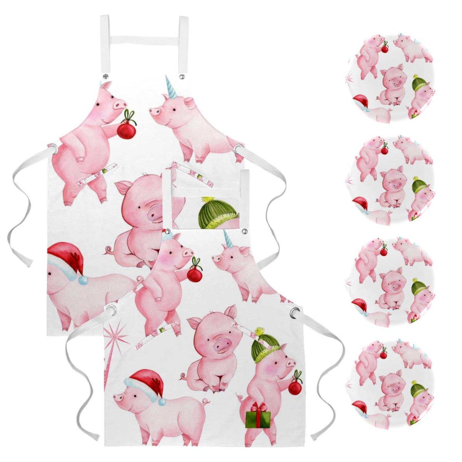 Tablier de cuisine cochon rose mignon lot de 2 avec broches amovibles