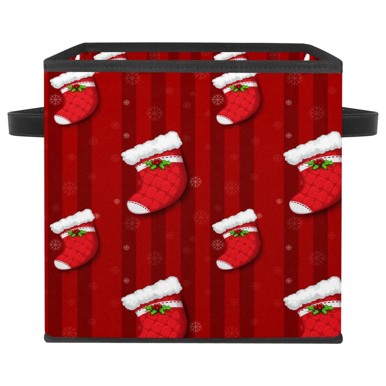 Boîte de rangement pour chambre et placard motif bas de Noël rouge en tissu pliable