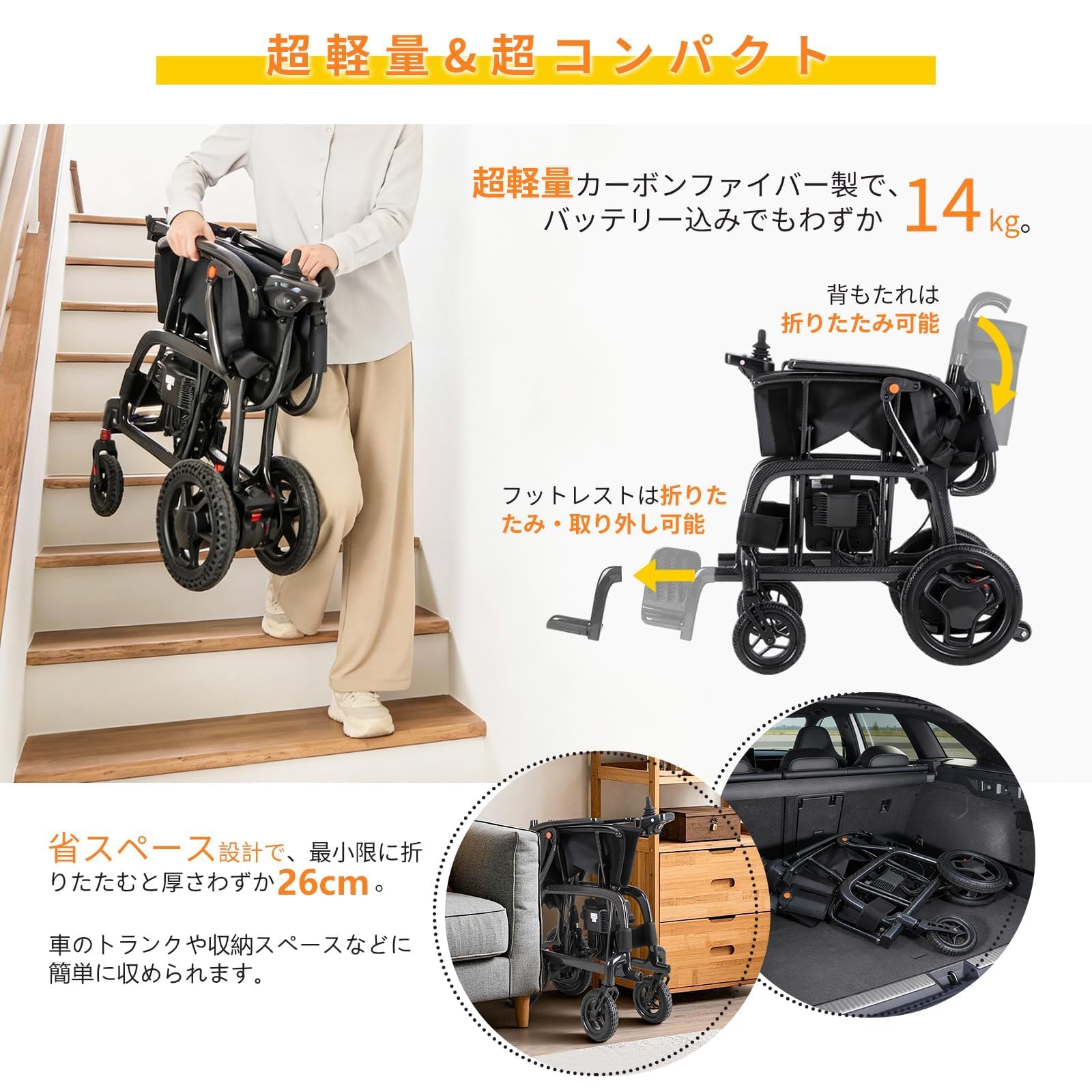 Amazon | Care-Parents 電動車椅子 カーボン製 超軽量 わずか12kg