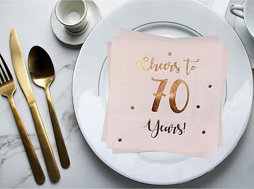 Miniatura 8 de Servilletas de cóctel de Cheers to 70 años, decoraciones de feliz cumpleaños 70 para hombres y mujeres, decoraciones de aniversario de boda, paquete