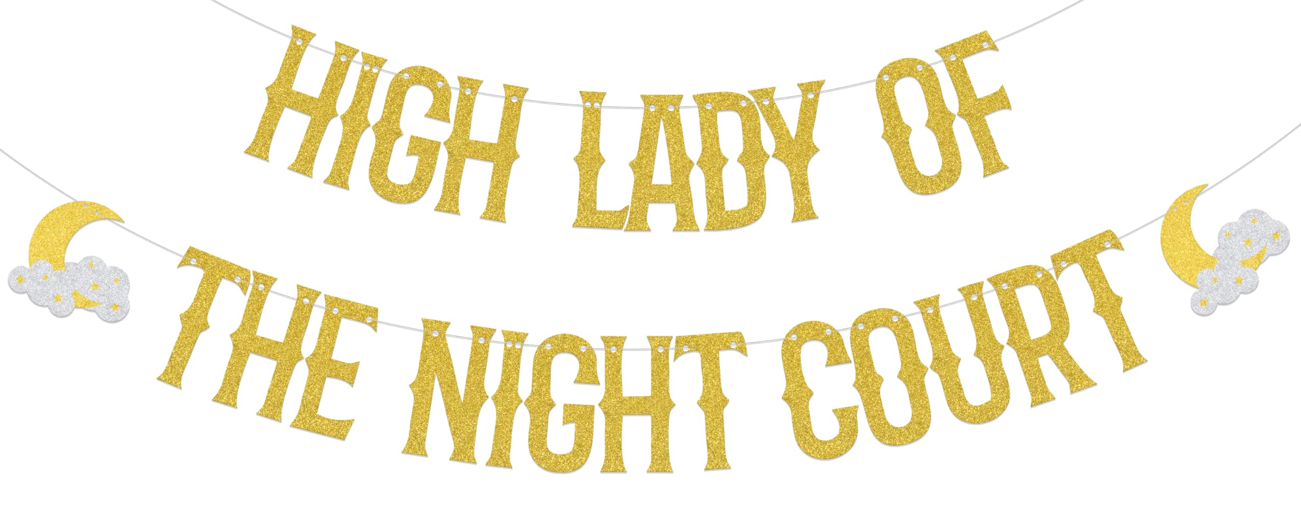 High Lady Of The Night Court Banner,Girls Night Bachelorette Bridal Shower Party Supplies, Star Engagement Wedding Party Supplies Gold Double-Sided Glitter