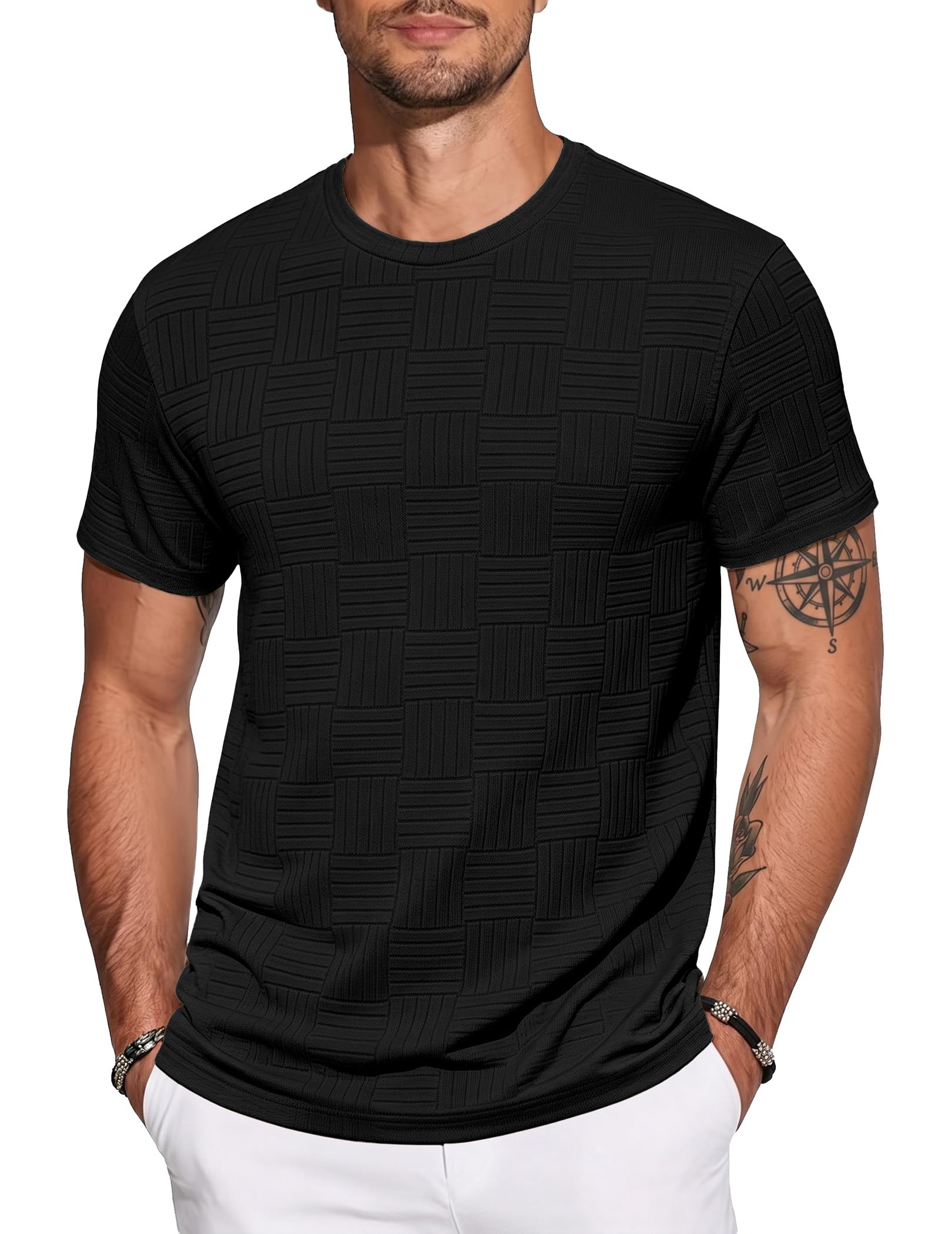 JMIERR T Shirt Herren Muscle fit Kurzarm Textured Sportshirt | Rundhals,Strukturierter Jacquard-Stoff,Hautfreundlich,4-Wege-Elastisch,Sommer T-Shirts für Herren