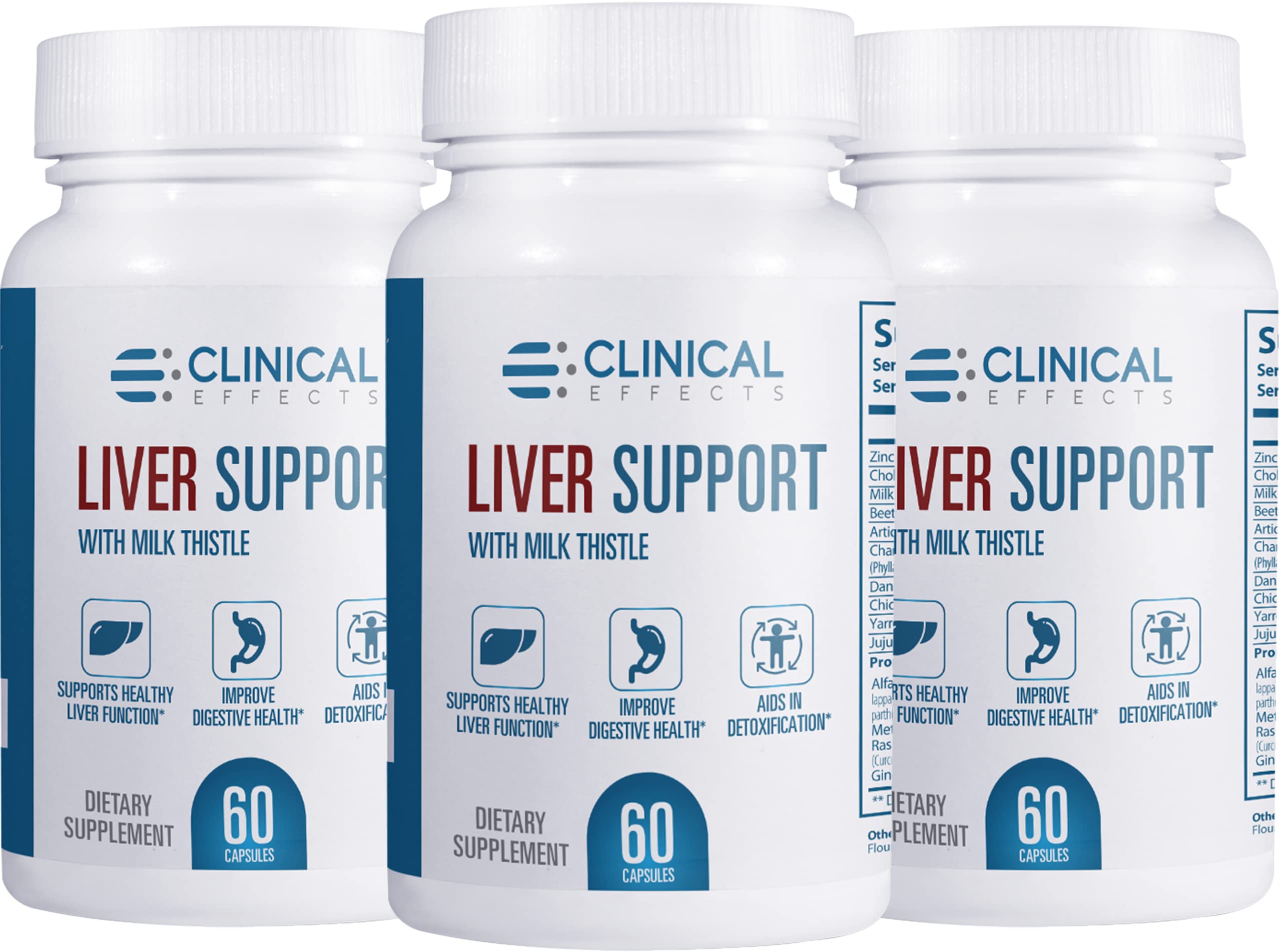 Clinical Effects: Liver Support - Natural Milk Thistle and Zinc Supplement - 3 Pack - Helps Detox and Cleanse the Liver - Supports Liver Function and Digestive Health - Made in the USA 60 Count (Pack of 3)