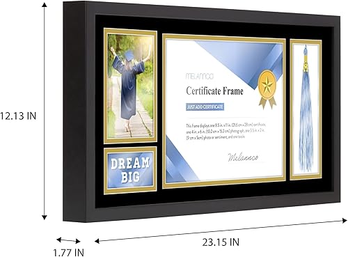 Miniatura 2 de Melannco Marco de diploma de madera mate negra de 23 x 12 pulgadas, el marco muestra un certificado de 8.5 x 11 pulgadas, una foto de 4 x 6