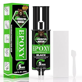 2 Part Black Epoxy Glue - 5 Minute Set Epoxy Adhesive, 0.85 oz Syringe 1 Pack, Black Ultra Strong Epoxy Resin Glue for Rubber, Metal, Plastic Repair