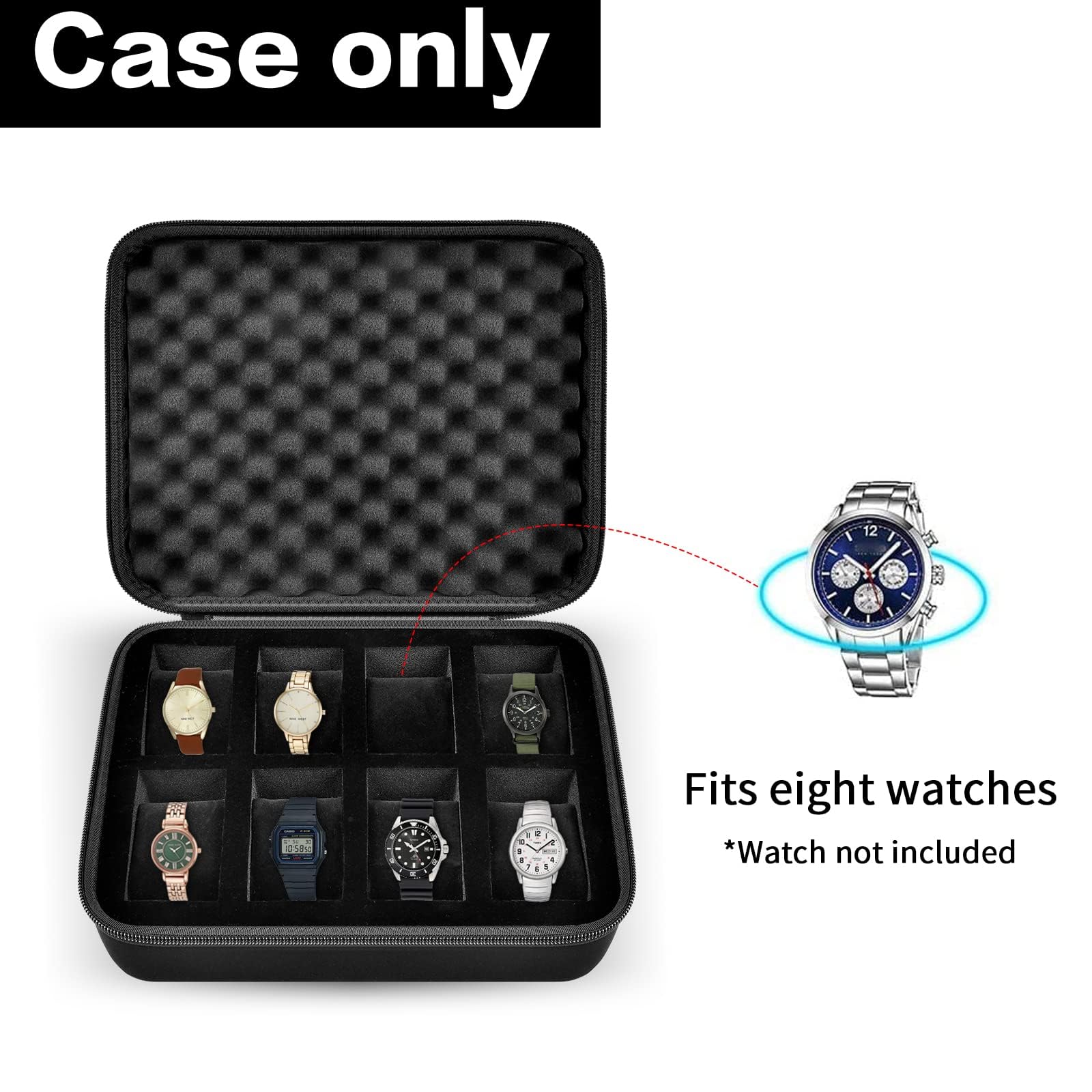 Boobowl Uhrenbox Veranstalter/Uhrenkasten Display Aufbewahrungsbox Passend für alle Armbanduhren und Intelligente Uhren bis zu (Nur Box) (8 Slots Black, 8 Slots)
