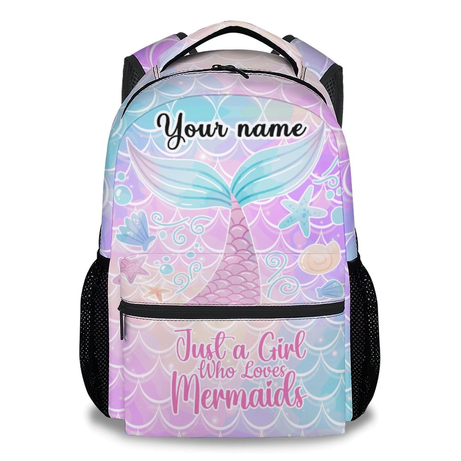 AIOMXZZ Personalized Mermaid School Backpack for Girls, 16 Inch Pink Backpacks for Kids, Cartoon, Durable, Lightweight, Large Capacity Bookbag for