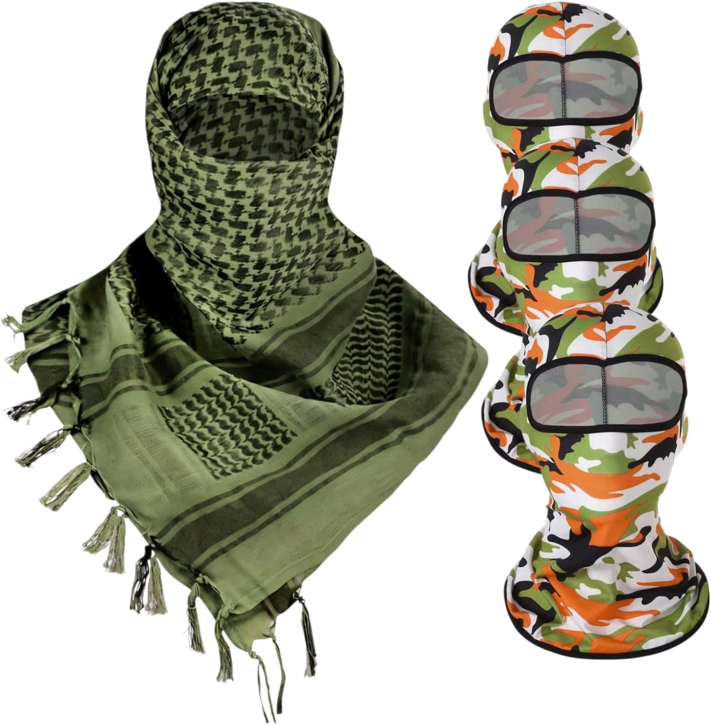 3 Balaclavas + 1 Shemagh Bundle - 4 Piece Face Covering Set Keffiyeh Head Wrap Outdoor Protection