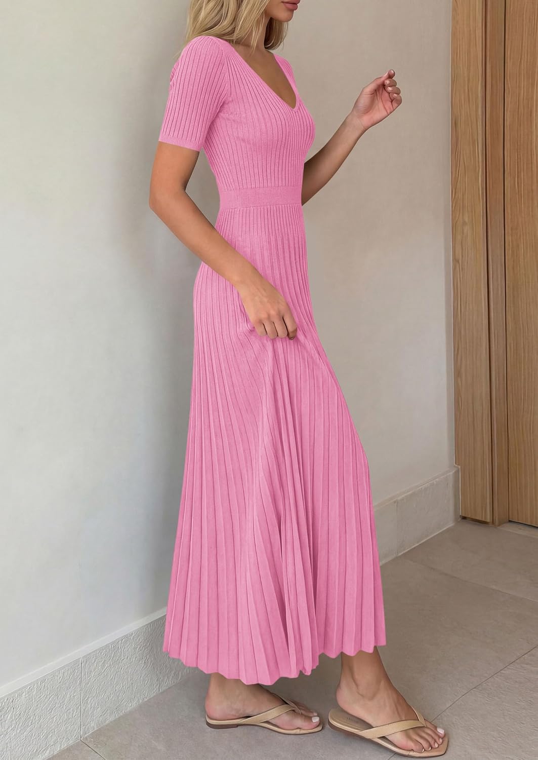 PRETTYGARDEN Women's Summer Midi Pleated Sweater Dress image 4