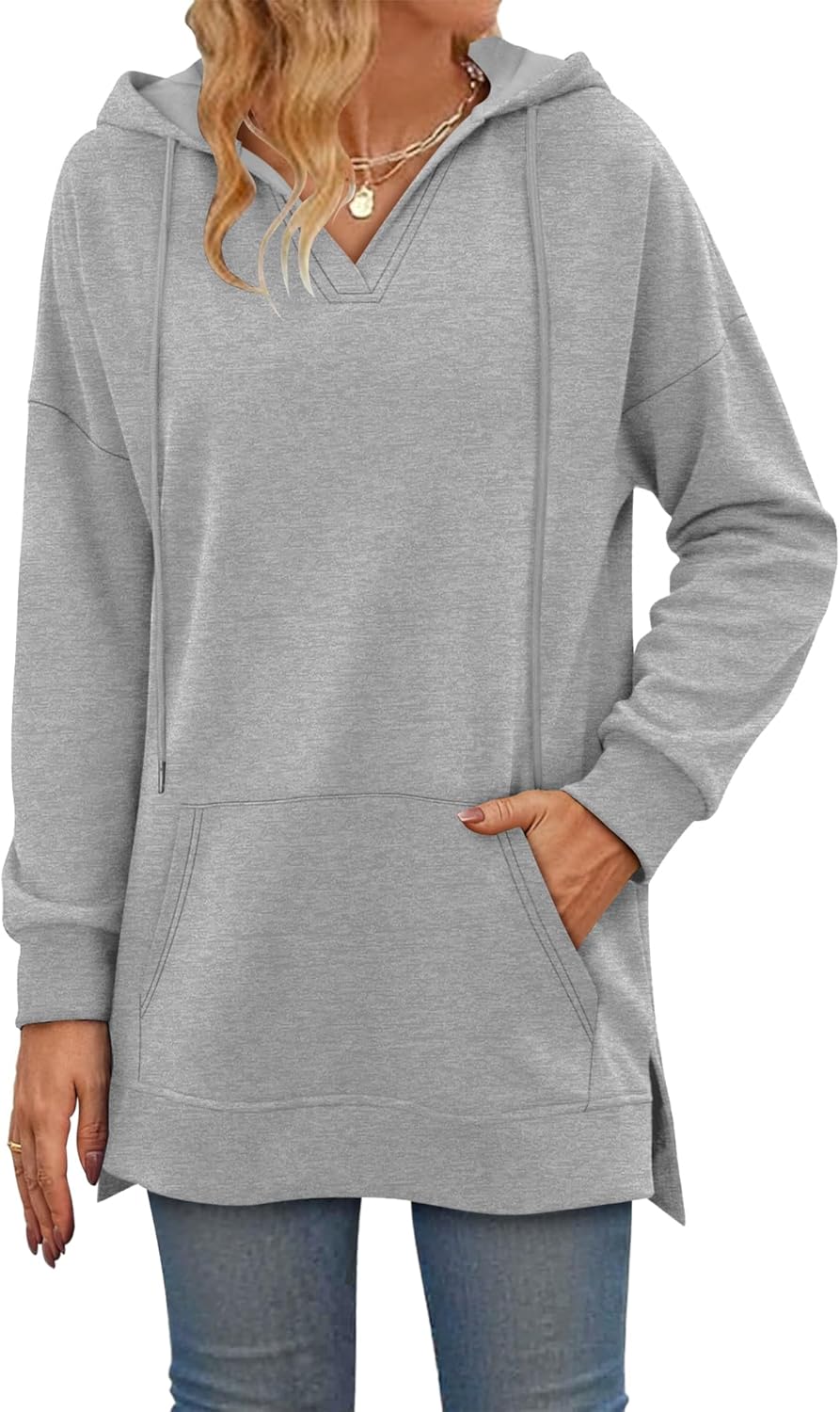KISSMODA Oversized Hoodies for Women V Neck Half Zip Womens Sweatshirts Fall Pullover 2025 Winter Outfits Fashion Y2k Clothes