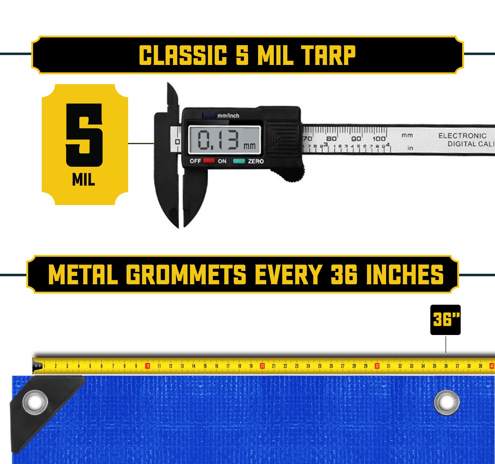 Core Tarps Classic 5 Mil Tarp Cover, Waterproof, UV Resistant, Rip and Tear Proof, Poly Tarpaulin with Reinforced Edges for Roof, Camping, Patio, Pool Cover, Boat (Blue 6′ X 8′)