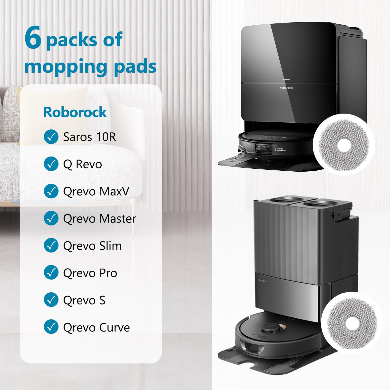 8 Pack Microfiber Mop Pads For Roborock Q Revo/Saros Series | Washable Replacement Pads For Robot Vacuum Mops 10 thumbnail image