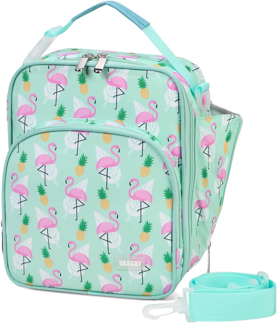 VASCHY Lunch Boxes Bag for Kids, Insulated Lunchbox Reusable Containers for Girls with Detachable Shoulder Strap for School Flamingos