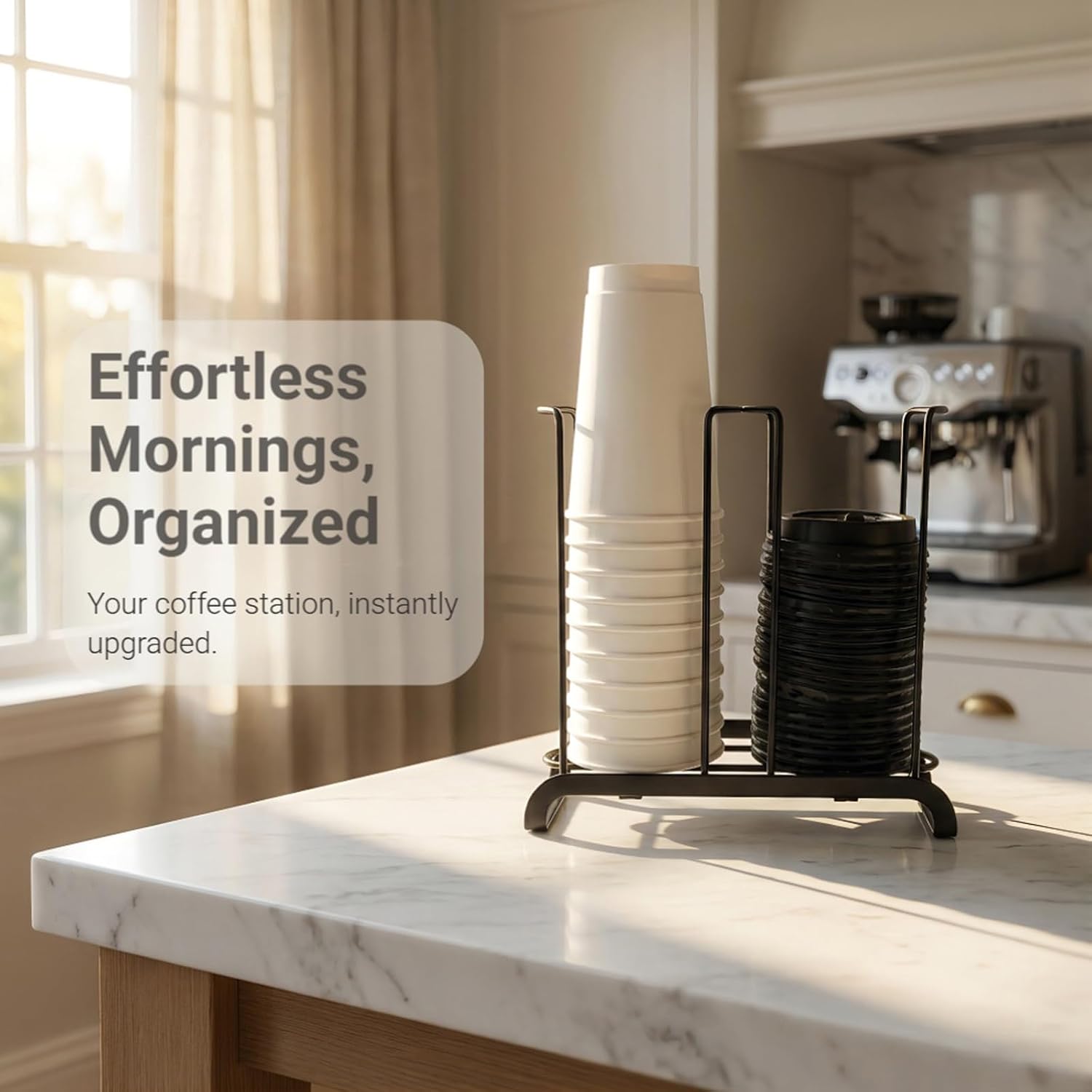 Coffee Cup Holder for Countertop, Coffee Cup and Lid Holder, Black