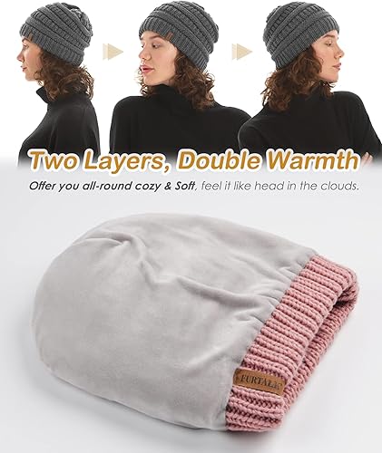 Miniatura 9 de FURTALK Gorro de punto para mujeres y hombres con forro polar y calavera de esquí gorro de invierno