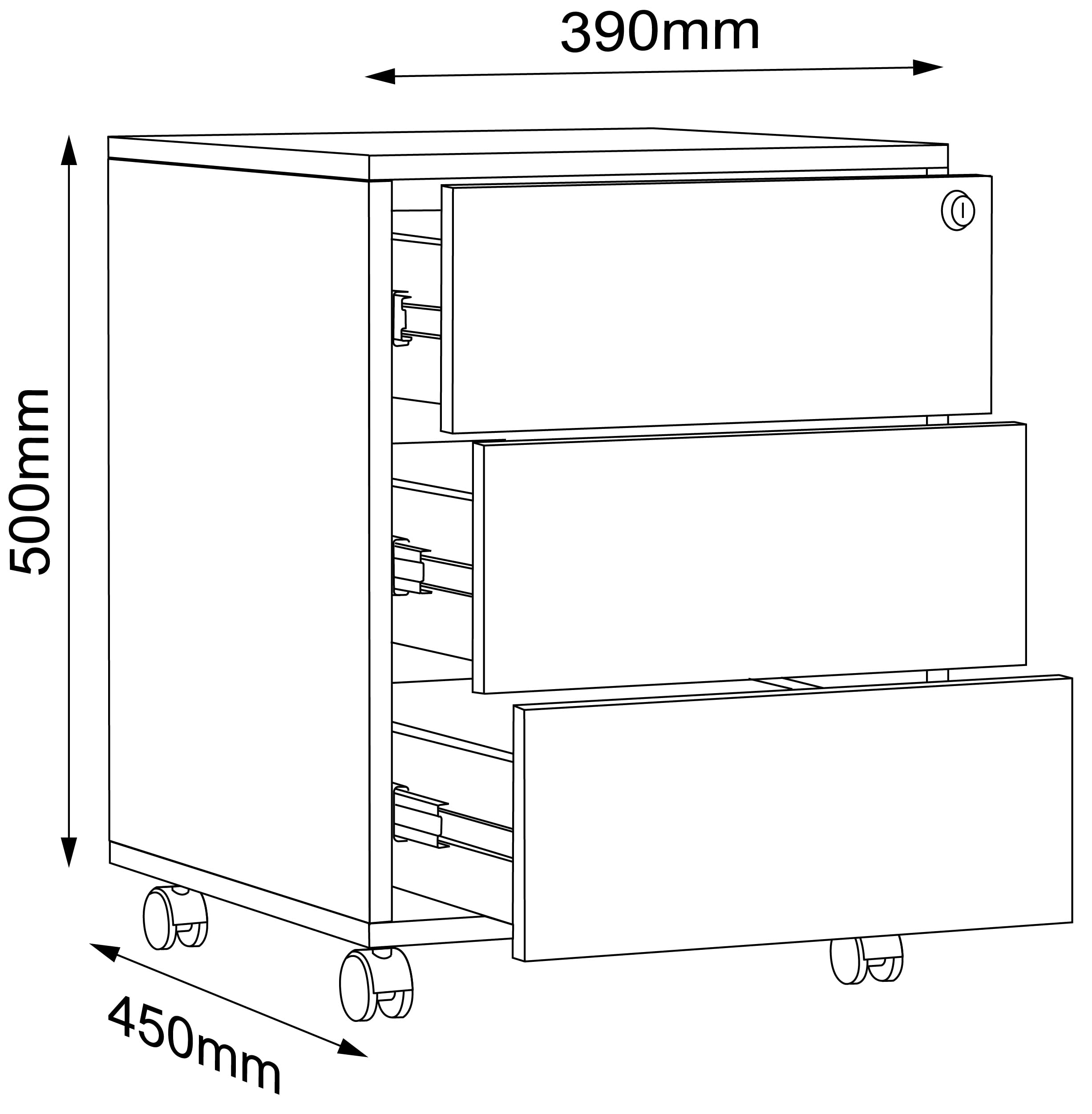 VCM Rollcontainer 42x45x50 cm 3 Schubladen Serie Salia mit Rollen