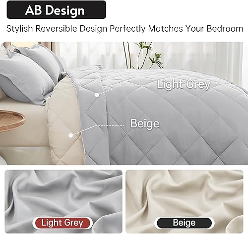 Miniatura 347 de MUXHOMO Juego de edredón Queen de 7 piezas, cama reversible en una bolsa, tamaño Queen, juego de ropa de cama para todas las estaciones con edredón