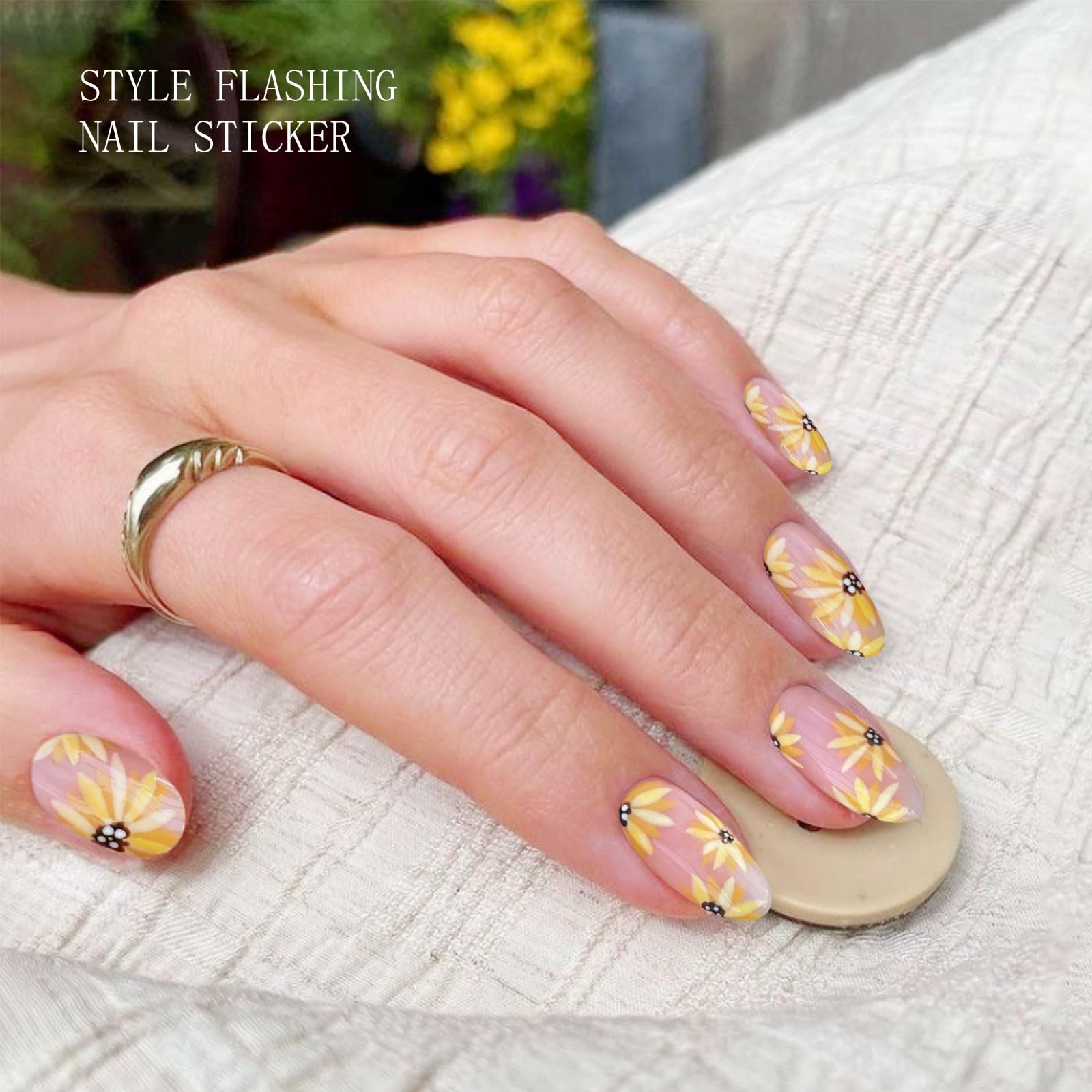 JMEOWIO Gel Nail Stickers Sunflower Daisy Flower Semi Cured Gel Nail Strips Wraps UV/LED Nails Art Design Decoration Accessories - Image 4