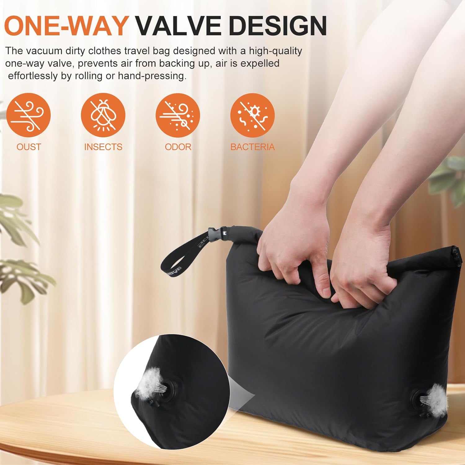 Travel Laundry Bag, Vacuum Compression Dirty Clothes Travel Bag Waterproof Wet Dry Bags Large Capacity Space Saver Bags Reusable Camp Clothes Organizer for Sports Dorm Laundromat (1 Pcs) (Black, M) - Image 4