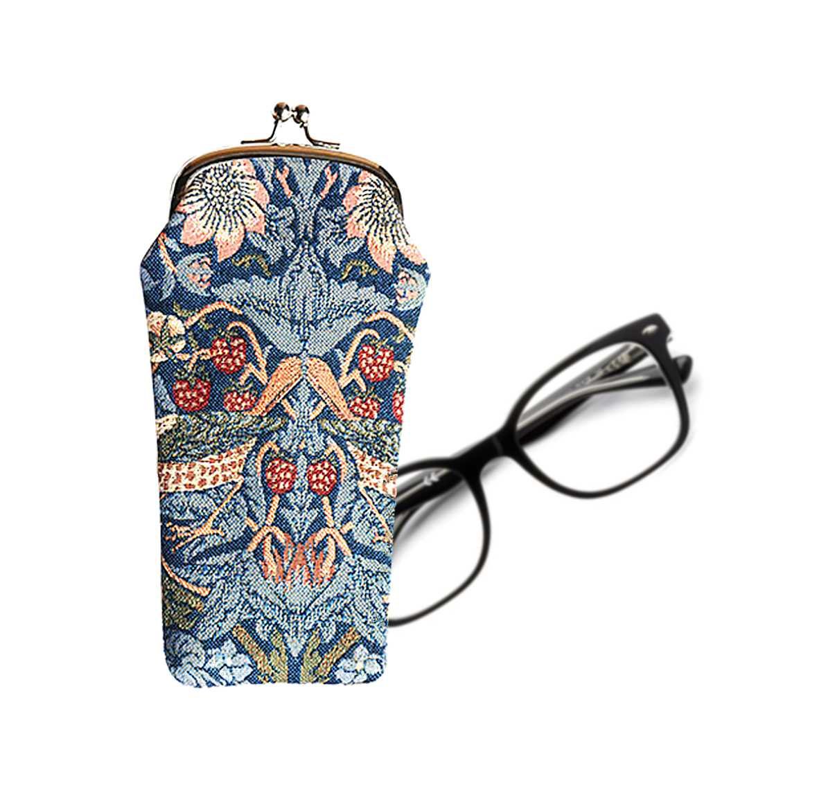 Signare Tapestry Glasses Case for Women Eyeglass Case with Vintage Designs (Strawberry Thief Blue, GPCH-STBL)