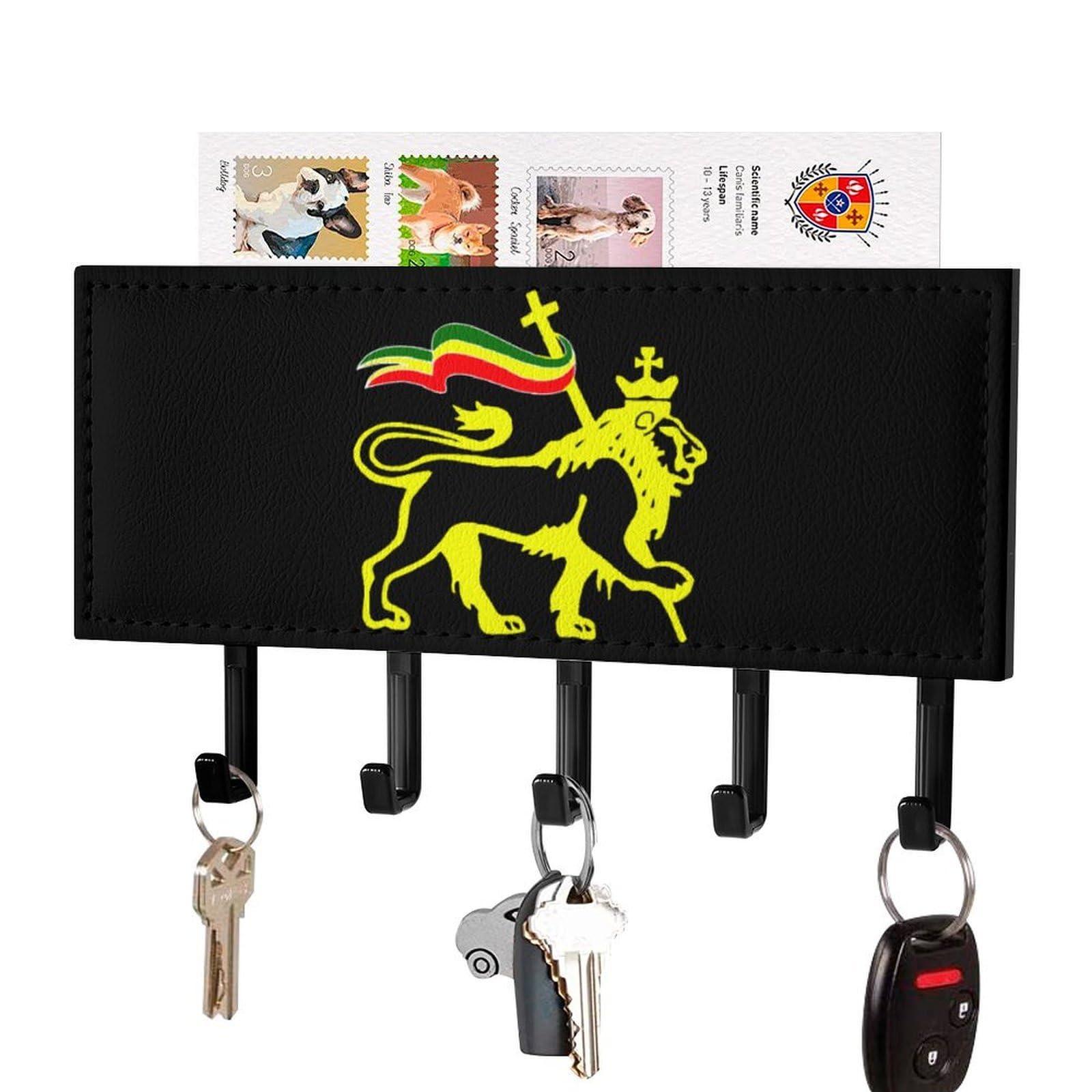 Nclqvjxzkhw Black-Style Rasta-Lion Of Judah Vintage Key Holder With 5 Hooks Key Hooks Wall Mounted Key Racks Key Hanger Organiser Shelf
