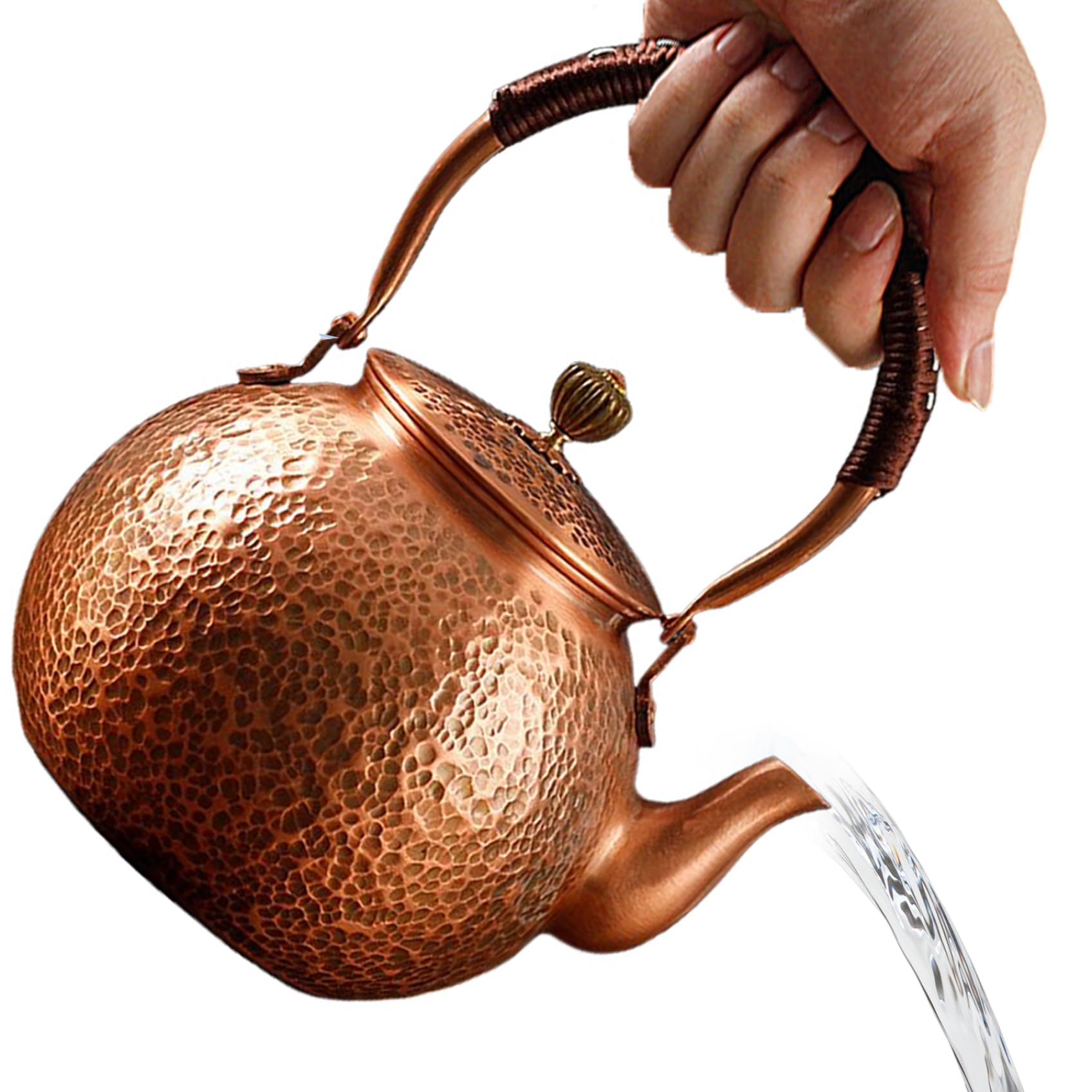 Kupfer-Teekessel für den Herd – dicke, authentische, handgefertigte Kupfer-Teekanne für Gasherd, Teeservice, Pfeifkessel, 2, 5 l Fassungsvermögen