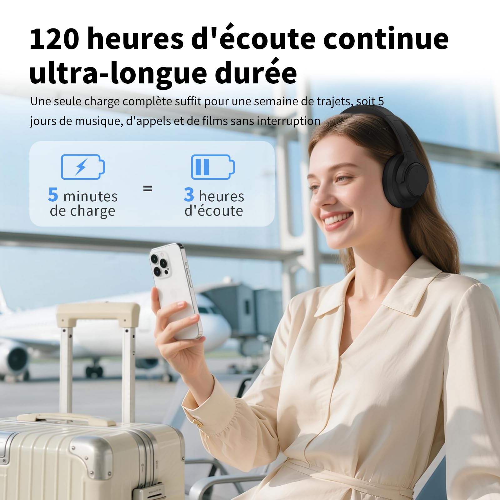 Srhythm Casque sans Fil Hybride antibruit NiceComfort 15 (2e génération), Bluetooth 6.0, Faible Latence, Audio Spatial, ENC, 120H