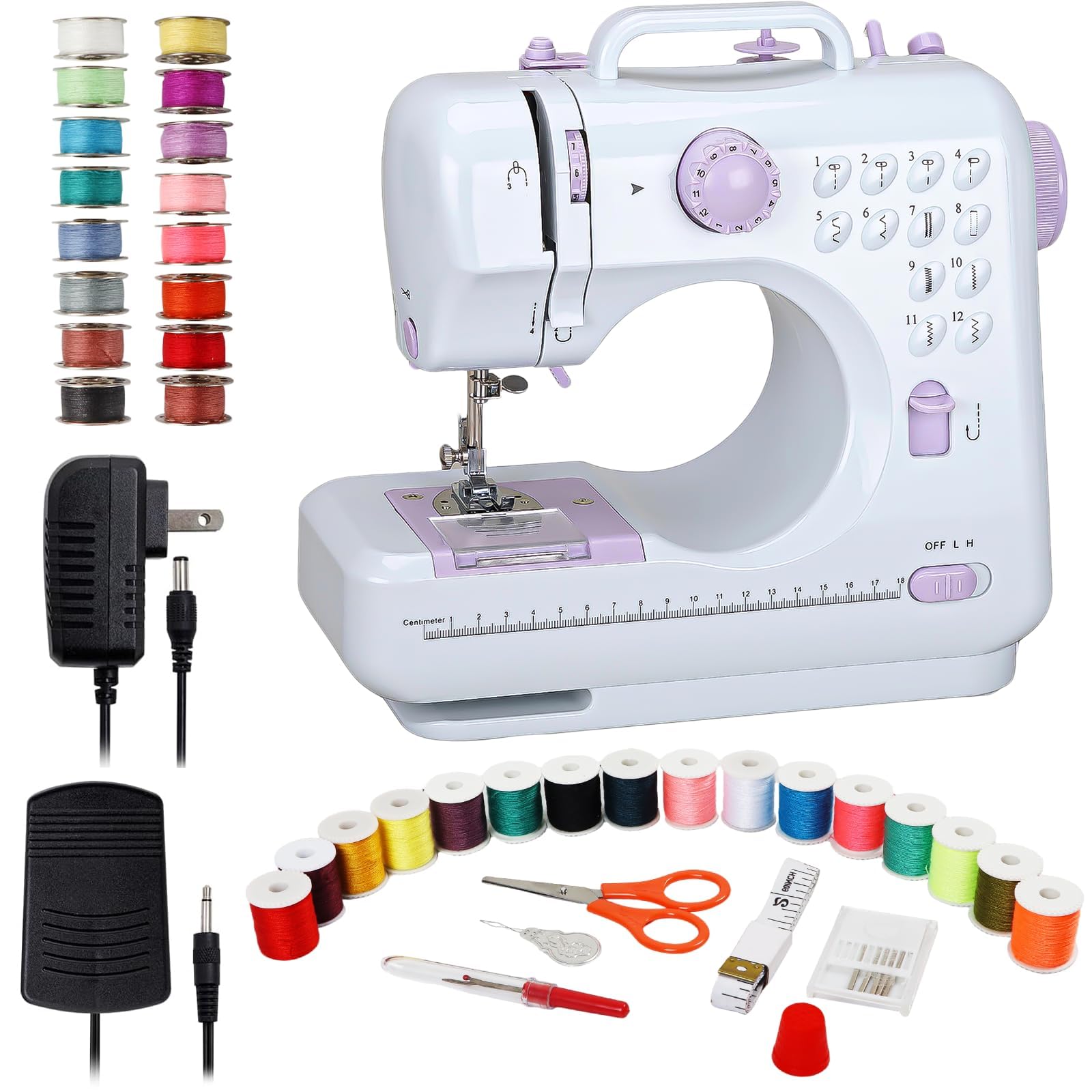Qoosea Mini máquina de coser para principiantes, portátil con 12 puntadas y doble velocidad, pedal de pie y kit de accesorios de costura para reparaciones rápidas y manualidades