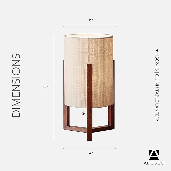 Lámpara de Mesa Adesso Quinn - Madera Nuez y Pantalla de Lino miniatura 2