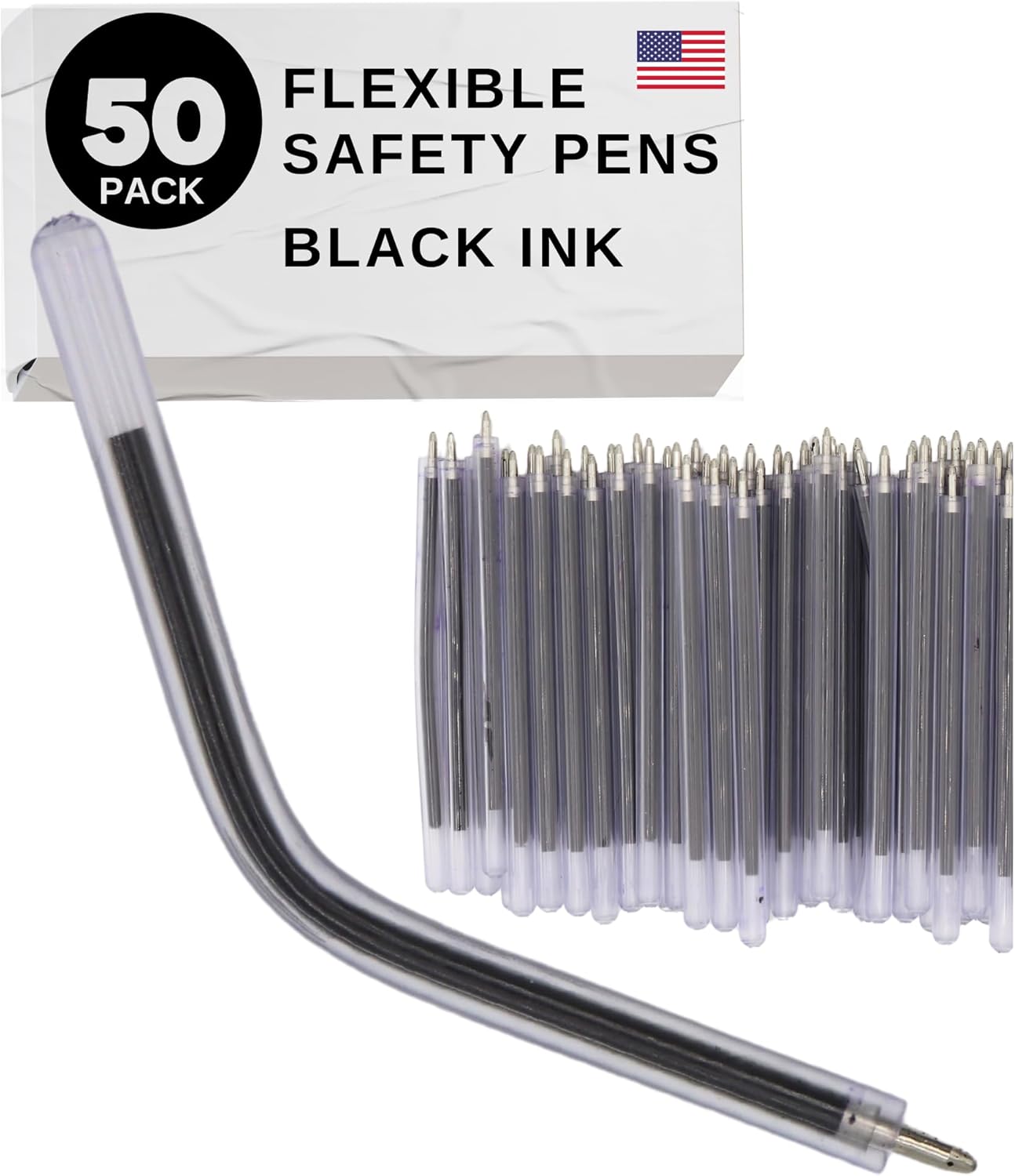 Flexible Safety Pens | 50 Pack of Pens For Mental Health, Mental Health Hospital, Jail, and Prison | Super Bendable with Black Ink | 3.8 Inches Safe & Flexible for Hospitals and Health (50 Pack)