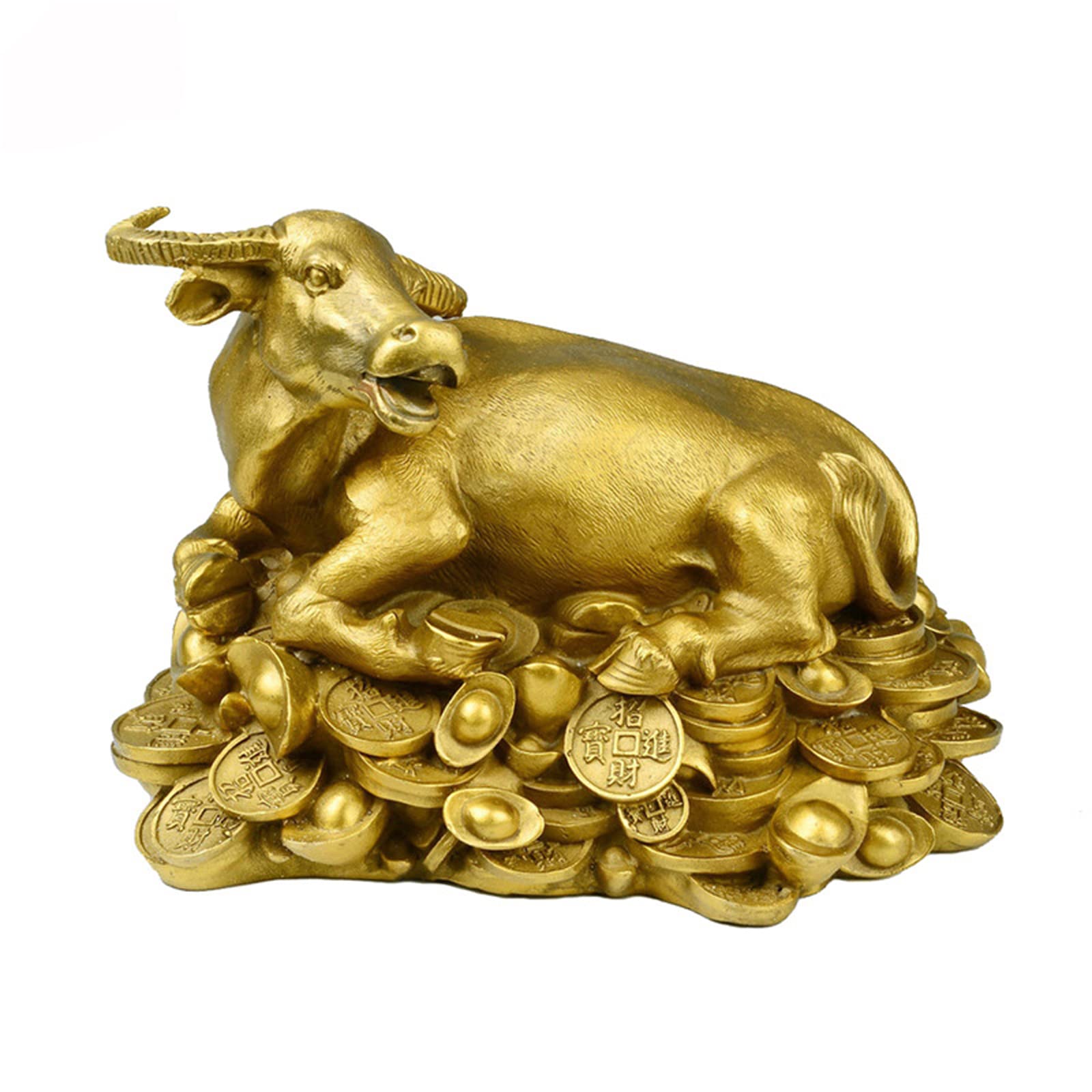 Aottsd Brass Bull Feng Shui Statue Ingot Handcraft Collectible Decor Figurine