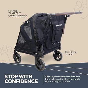 WonderFold PF Luxury FlatFold Pet Stroller Designed for Comfortable Elevated Everyday Walks - Black, Medium (Up to 66 lbs)