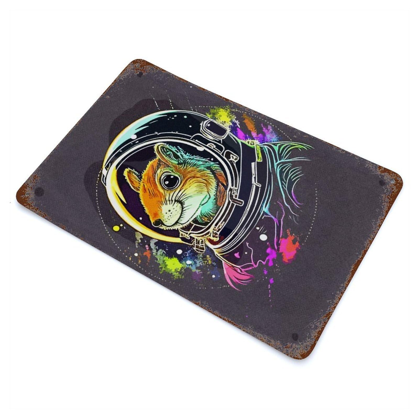 Astronaut Squirrel Decorative Tin Sign 11.8"x7.9", for Bistro, Counter And Cafe Decor, Retro Wall Decor