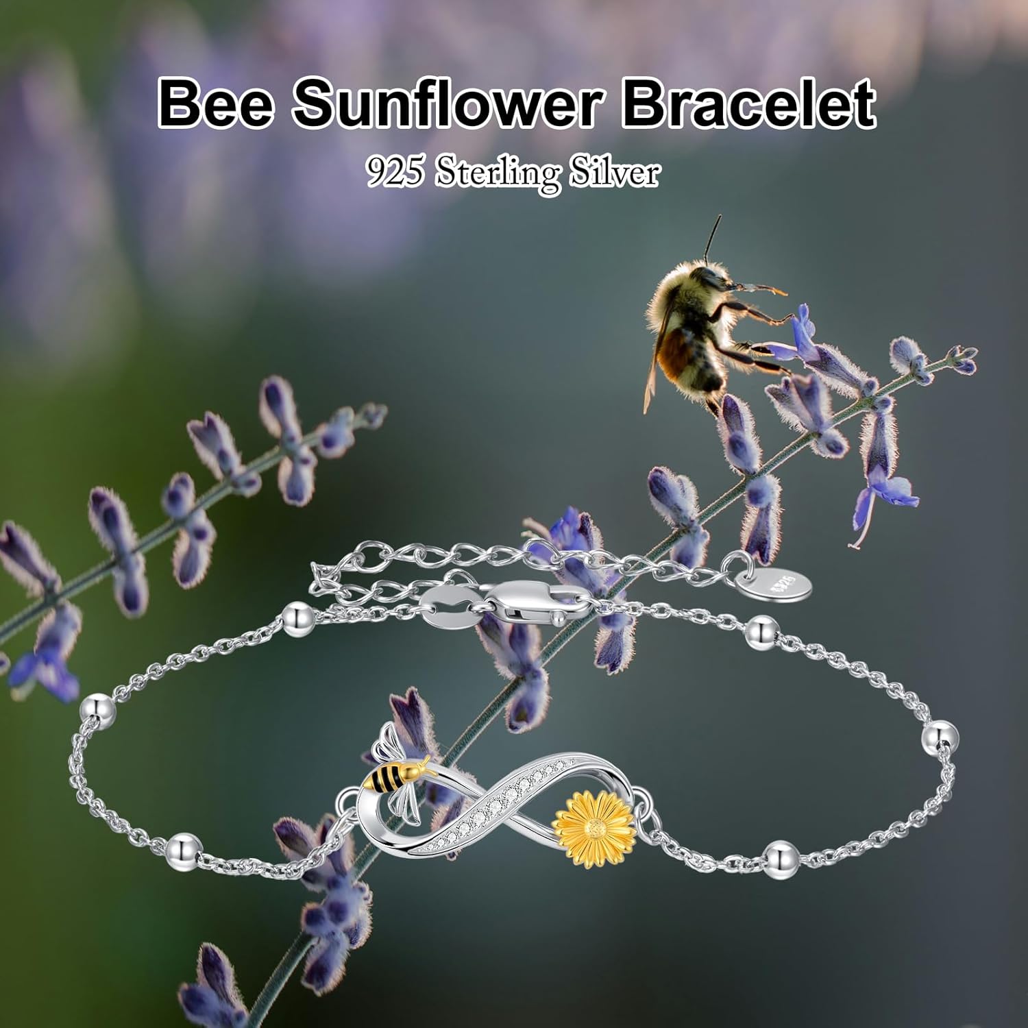 SINONLY Infinity Bracelet 925 Sterling Silver Butterfly/Dragonfly/Bee/Hummingbird/Cat/Dog Sunflower Bracelet Sunflower Jewelry Mother Day Birthday Gift for Women Mom - Image 2