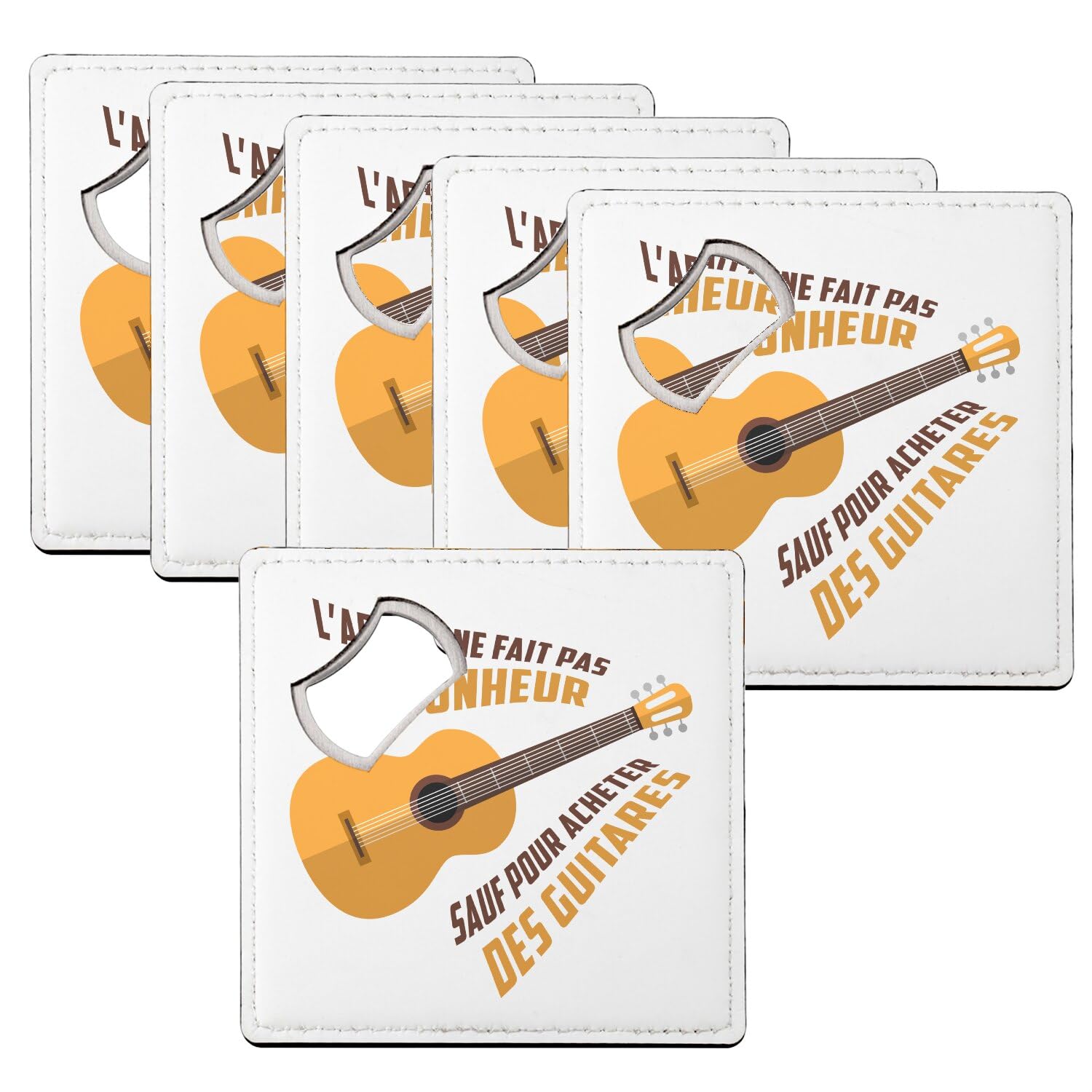 Sous-verre décapsuleur guitare cadeau idéal pour musicien et amateur de bière en lot de 6