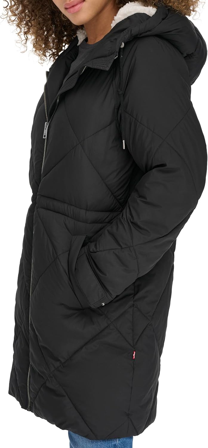 Levi's Women's Soft Sherpa Lined Diamond Quilted Long Parka Jacket (Standard & Plus Sizes) - Image 5