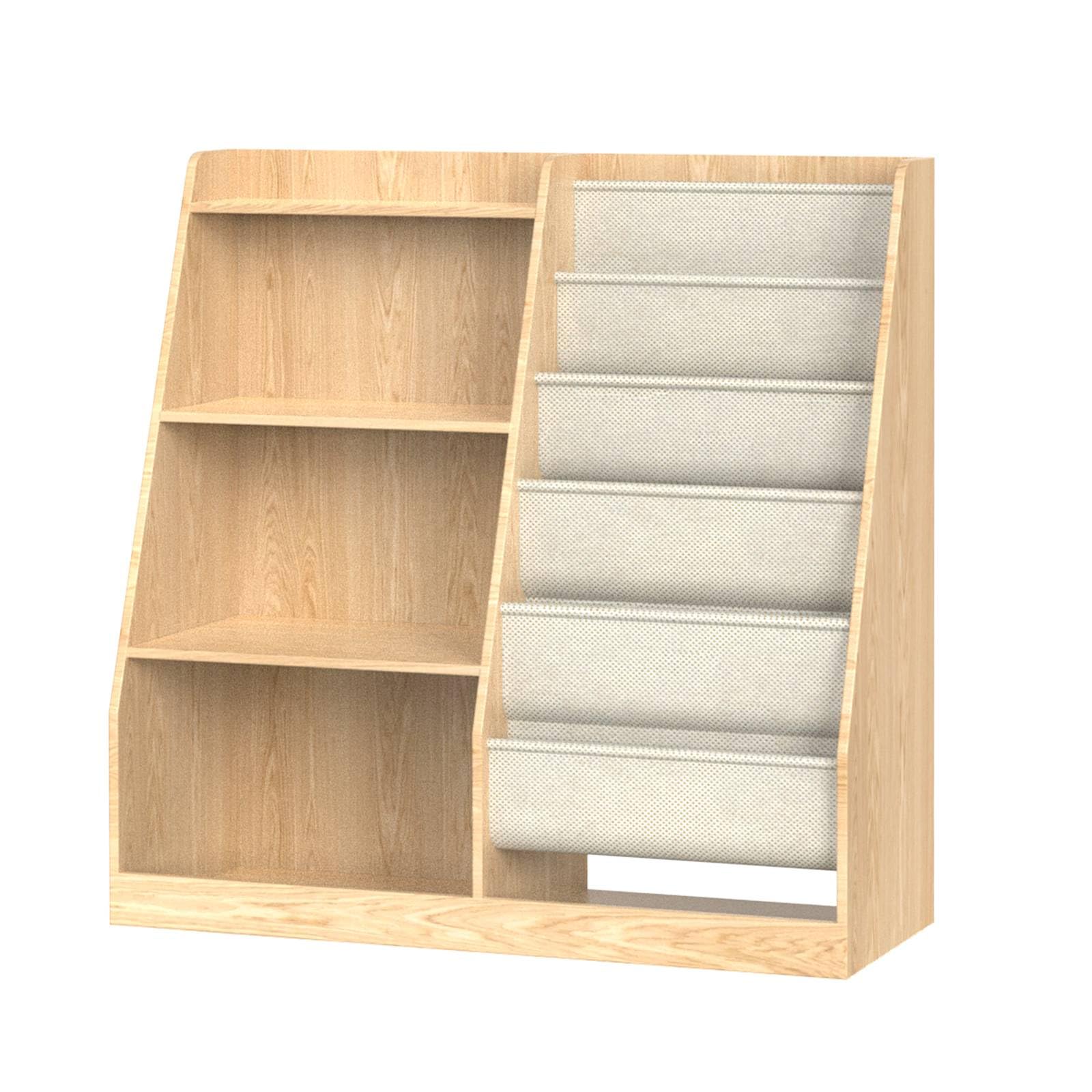4-Tier Kids Bookshelf and Toy Storage, 6 Layer Fabric Toddler Bookshelf, Kids Toy Storage Organizer, Sling Kids Bookcase, for Playroom, Bedroom, Nursery, Classroom, Natural and White MCW05NL