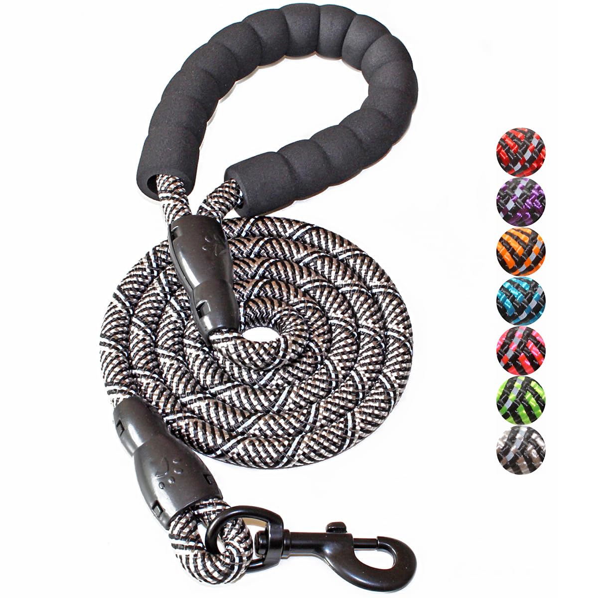 BAAPET 2/4/5/6 FT Dog Leash with Comfortable Padded Handle and Highly Reflective Threads for Small Medium and Large Dogs (5FT-1/2'', Black Silver)