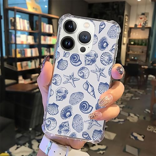 Miniatura 7 de DAIZAG Funda compatible con iPhone 15 Pro Max, bonita funda azul de conchas marinas para niñas y mujeres, funda transparente suave y transparente de